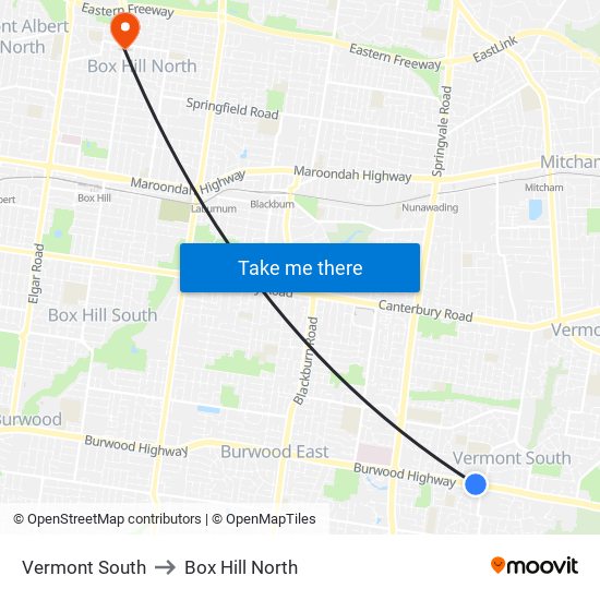 Vermont South to Box Hill North map