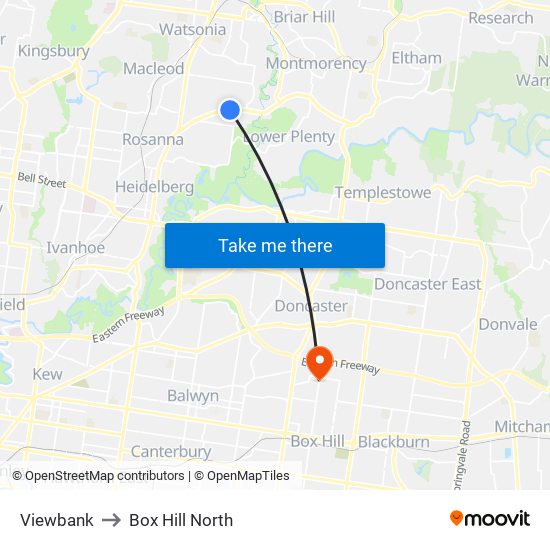 Viewbank to Box Hill North map