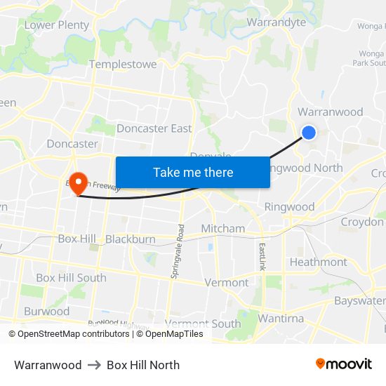 Warranwood to Box Hill North map