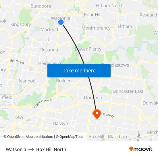 Watsonia to Box Hill North map