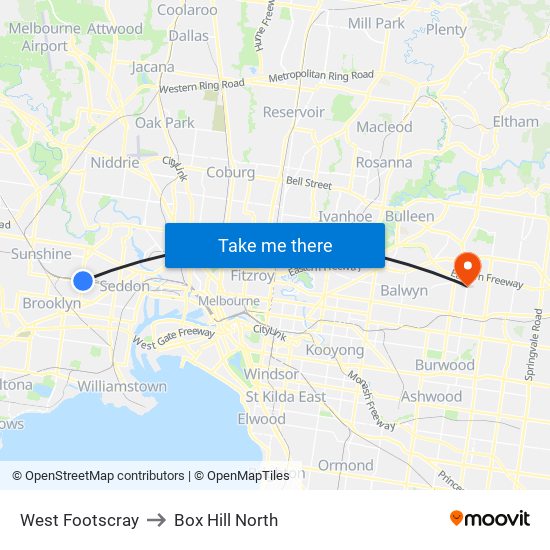 West Footscray to Box Hill North map