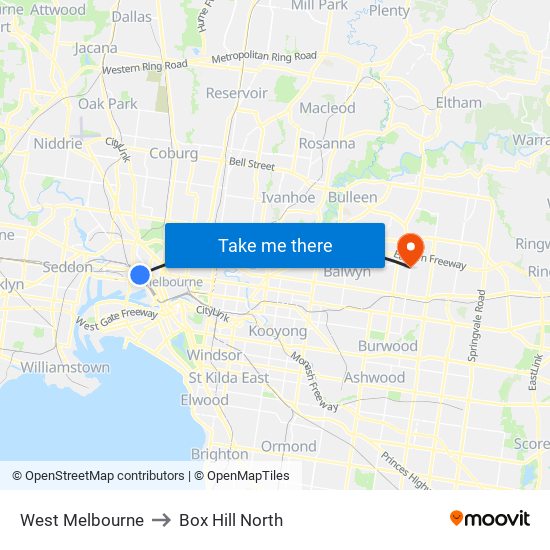 West Melbourne to Box Hill North map