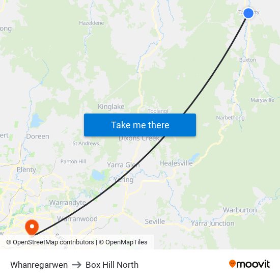 Whanregarwen to Box Hill North map