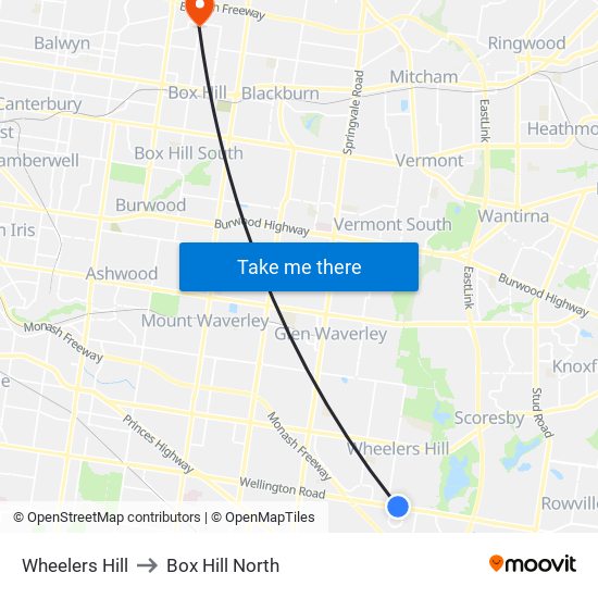 Wheelers Hill to Box Hill North map