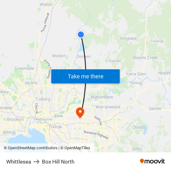 Whittlesea to Box Hill North map