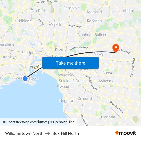 Williamstown North to Box Hill North map
