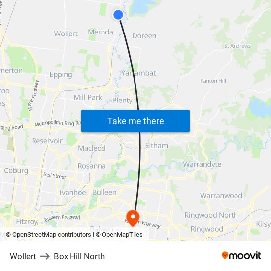 Wollert to Box Hill North map