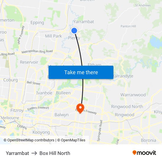 Yarrambat to Box Hill North map