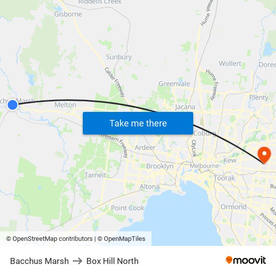 Bacchus Marsh to Box Hill North map