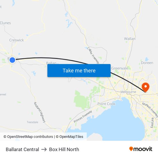 Ballarat Central to Box Hill North map