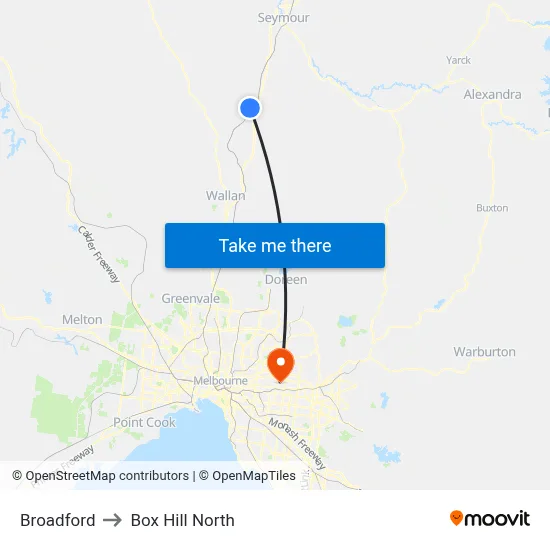 Broadford to Box Hill North map