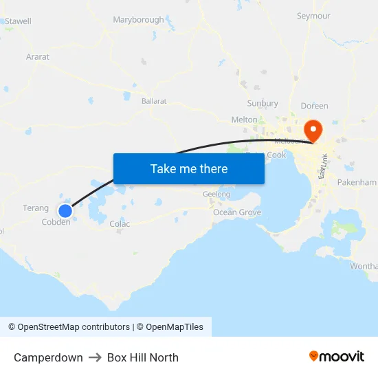 Camperdown to Box Hill North map