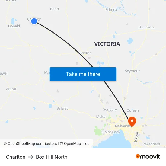 Charlton to Box Hill North map