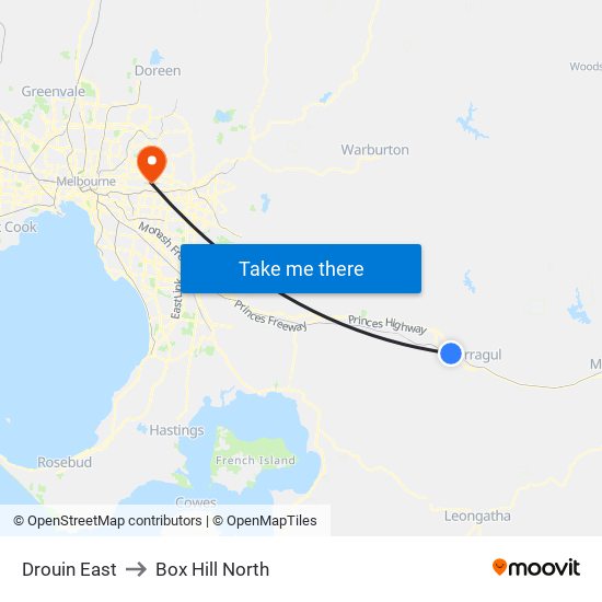 Drouin East to Box Hill North map