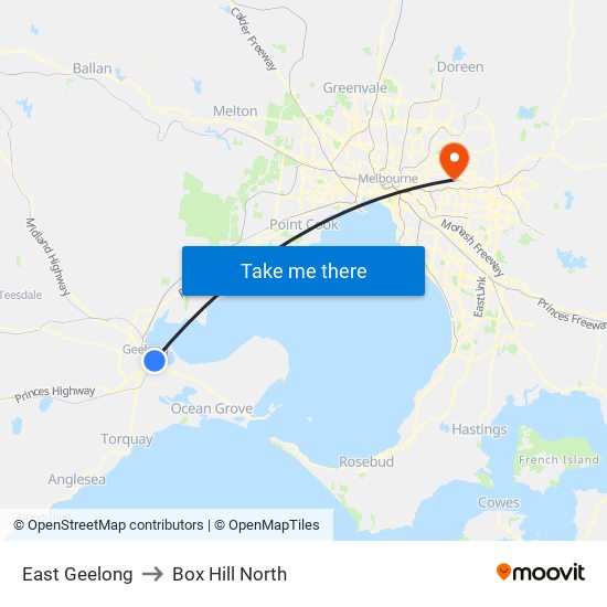 East Geelong to Box Hill North map