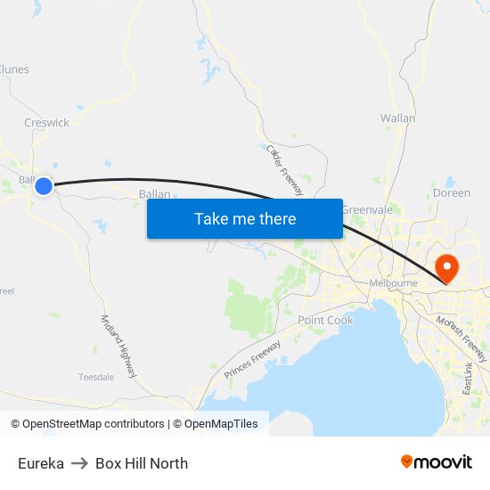 Eureka to Box Hill North map