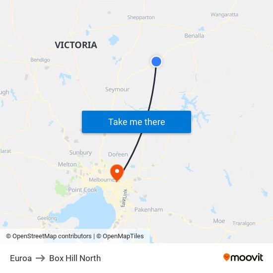 Euroa to Box Hill North map