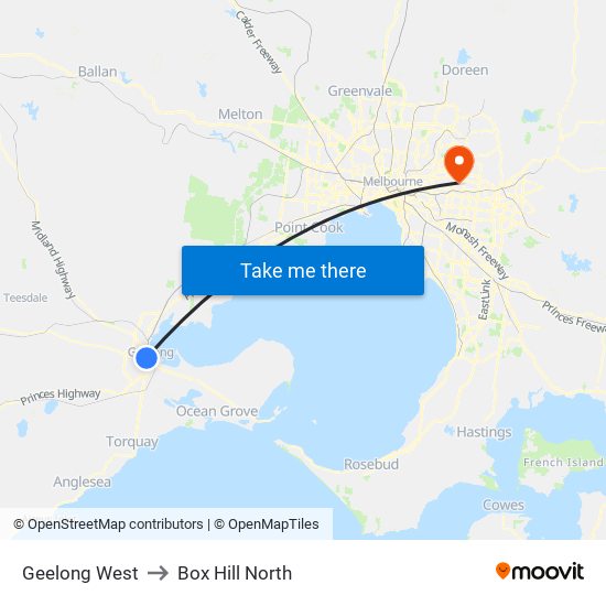 Geelong West to Box Hill North map