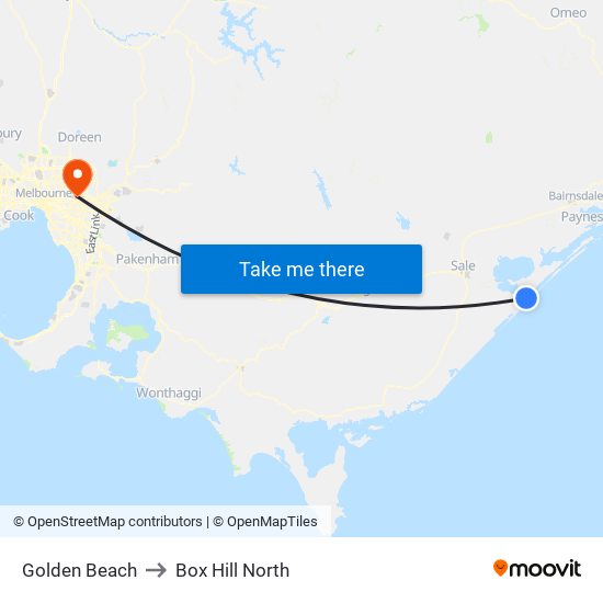 Golden Beach to Box Hill North map