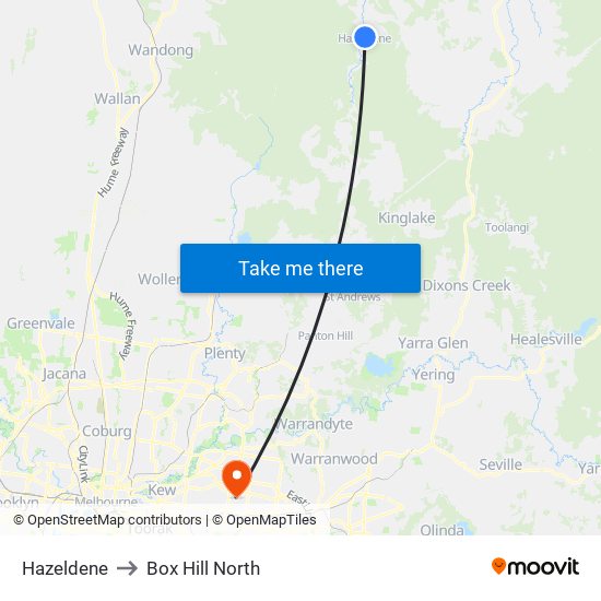 Hazeldene to Box Hill North map