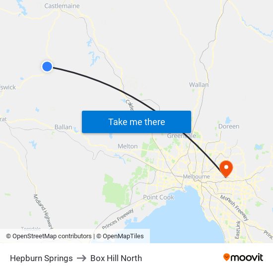Hepburn Springs to Box Hill North map