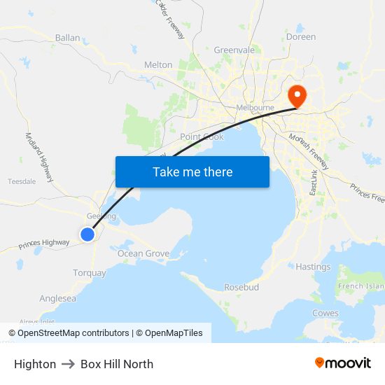 Highton to Box Hill North map