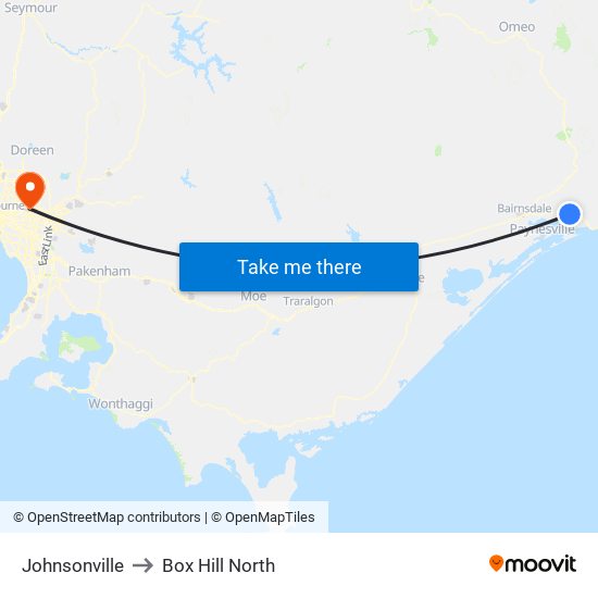 Johnsonville to Box Hill North map