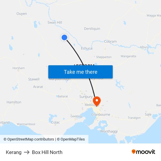 Kerang to Box Hill North map