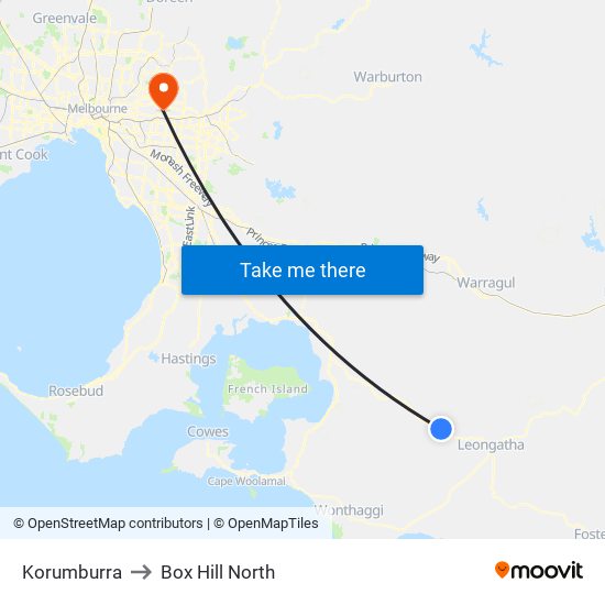 Korumburra to Box Hill North map