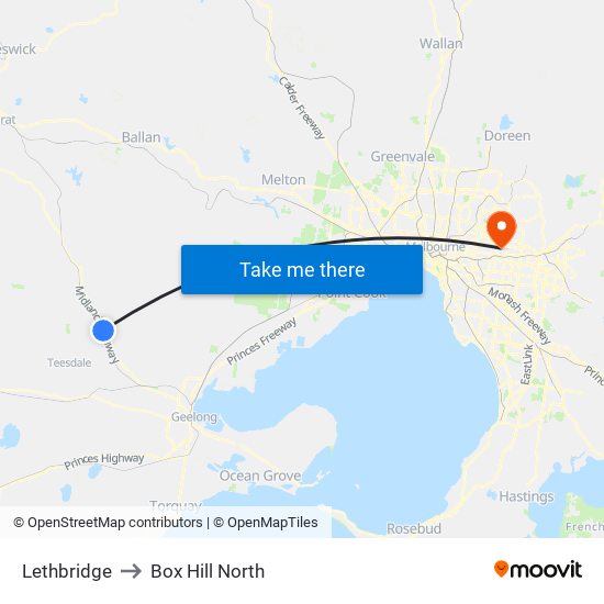 Lethbridge to Box Hill North map