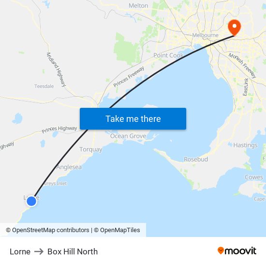 Lorne to Box Hill North map