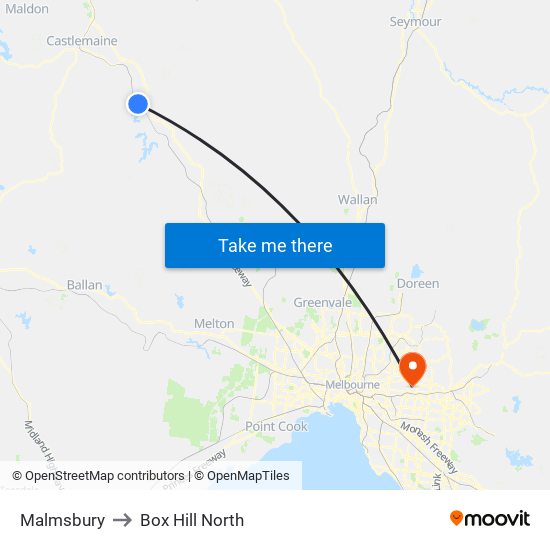 Malmsbury to Box Hill North map