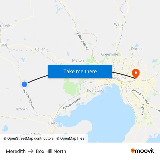 Meredith to Box Hill North map