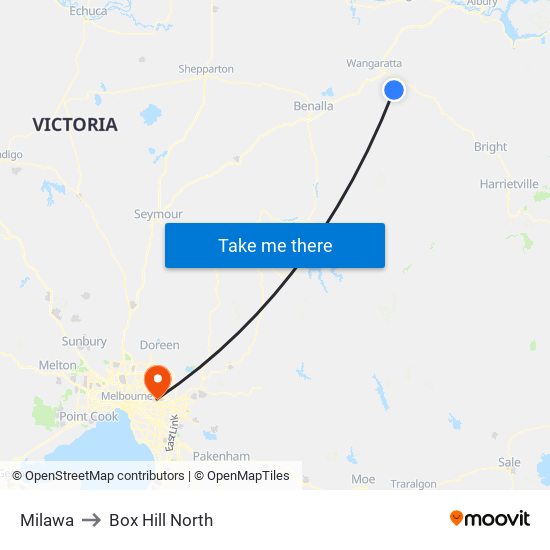 Milawa to Box Hill North map