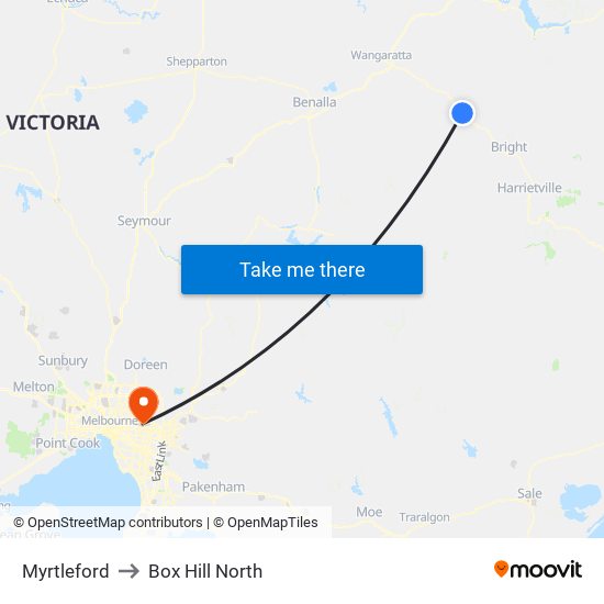 Myrtleford to Box Hill North map