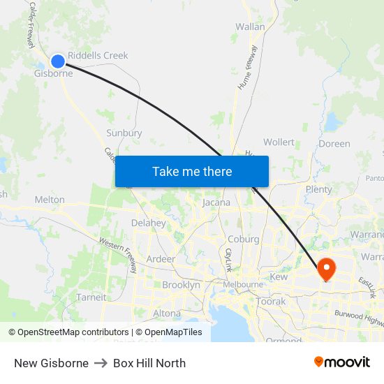 New Gisborne to Box Hill North map