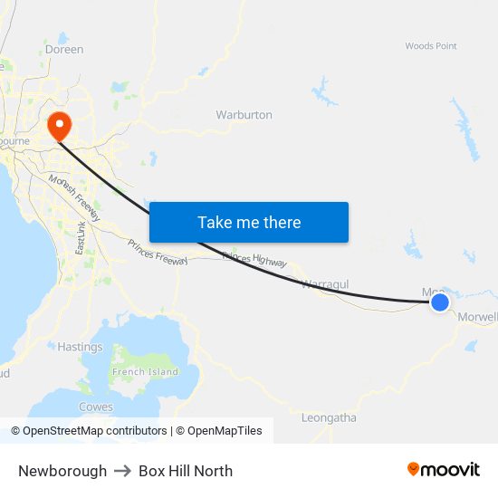 Newborough to Box Hill North map