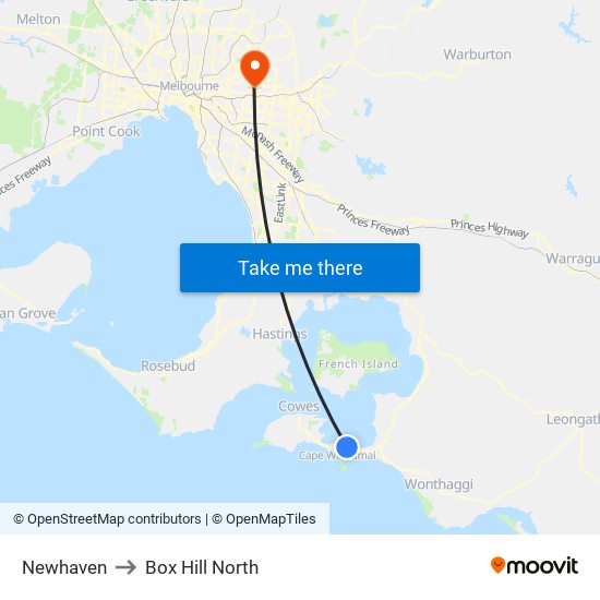 Newhaven to Box Hill North map