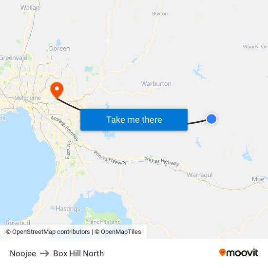 Noojee to Box Hill North map