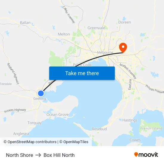 North Shore to Box Hill North map