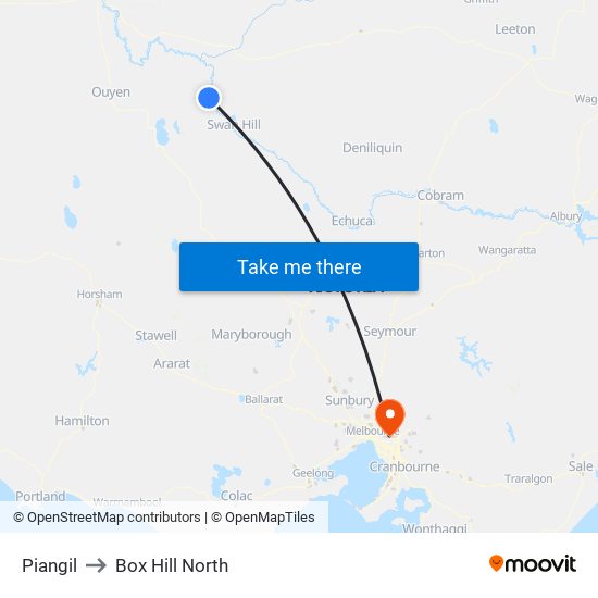 Piangil to Box Hill North map