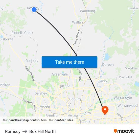 Romsey to Box Hill North map