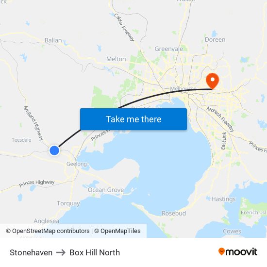 Stonehaven to Box Hill North map