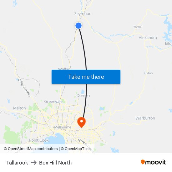 Tallarook to Box Hill North map