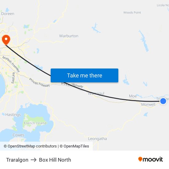 Traralgon to Box Hill North map