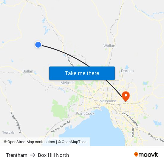 Trentham to Box Hill North map