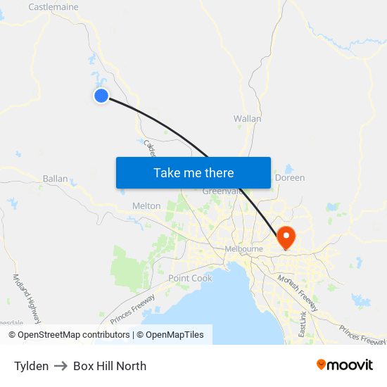 Tylden to Box Hill North map