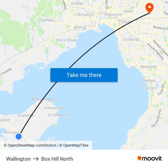 Wallington to Box Hill North map