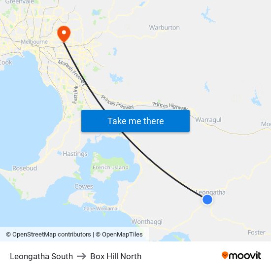 Leongatha South to Box Hill North map