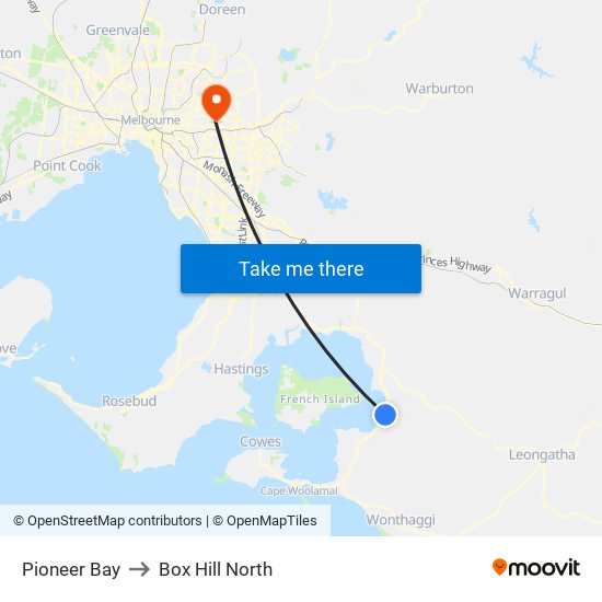 Pioneer Bay to Box Hill North map
